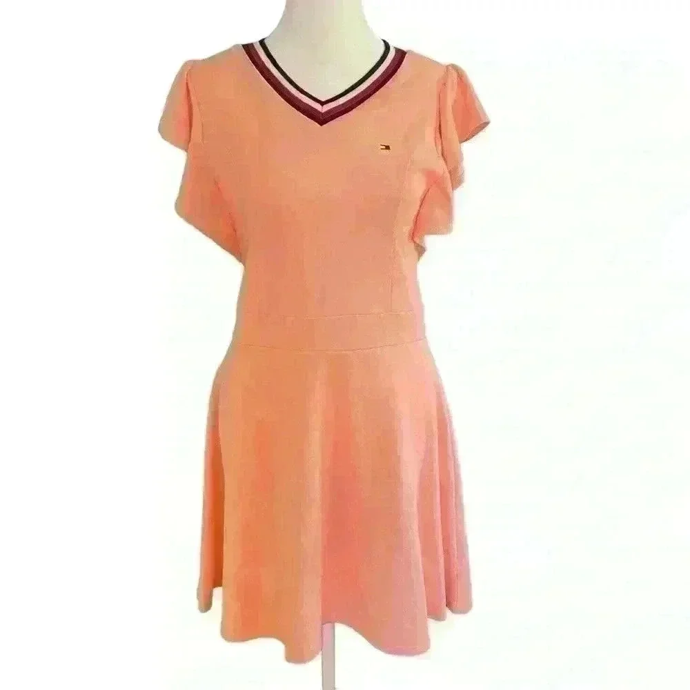 Tommy Hilfiger Girl’s Pique Dress. Ruffle Sleeves. Peach colored. Size 16